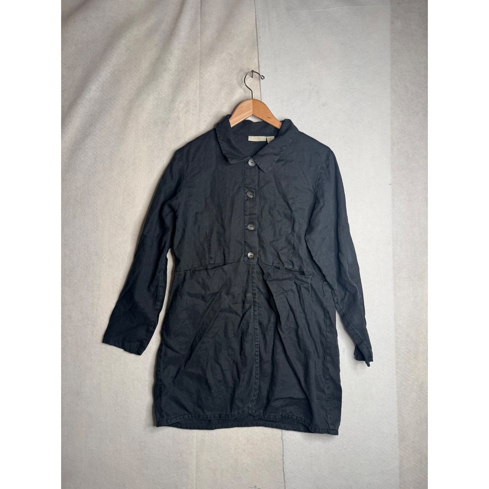 J. Jill Womens Gray‎ 100% Linen Button Front Long Sleeve Tunic Jacket Size 12